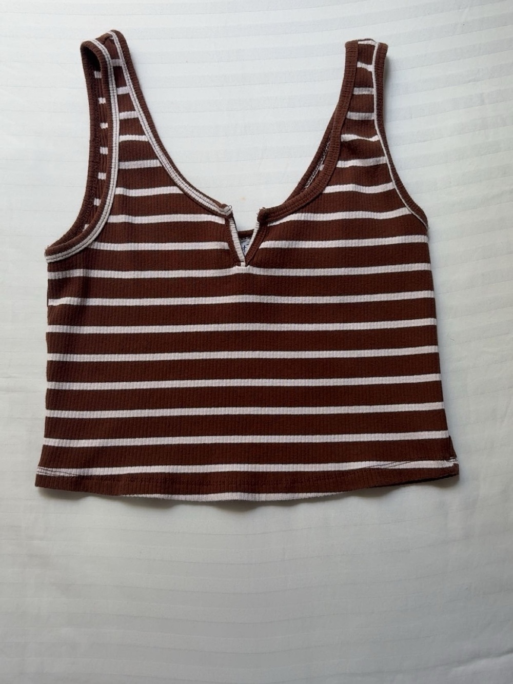 American Eagle Outfitters Brown & White Striped Ribbed Crop Tank